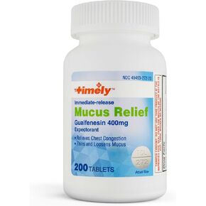 في الوقت المناسب تخفيف المخاط Guaifenesin 400 ملغ 200 قرص - مقارنة بأقراص Mucinex - إطلاق فوري لتخفيف البلغم المخاط - مقشع لإزالة المخاط، واحتقان الصدر، والأنفلونزا، ونزلات البرد، والحساسية in Kuwait