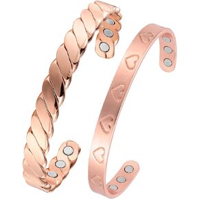 سوار نحاسي مغناطيسي من MagEnergy للنساء هدية للأم مقاس 6.5-6.8 بوصة قابل للتعديل-قطعتان (ذهبي ووردي) in Kuwait