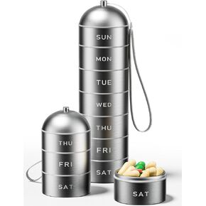 Metal Pill Organizer Weekly - Betife Stackable Waterproof Travel Pill Box, Portable Aluminum Alloy 7 Day Pill Case, Moisture Proof BPA Free Pill container to Hold Medicine, Vitamins, Supplements in Kuwait