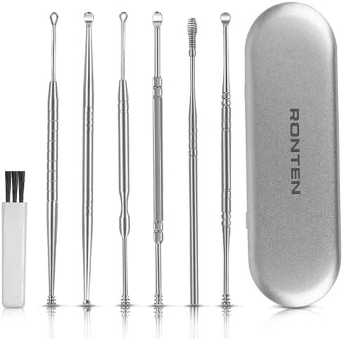 RONTEN 6pcs Ear Pick Earwax Removal Kit, Stainless Steel Ear Cleaning Tools with Storage Box and Cleaning Brush, Silver in Kuwait