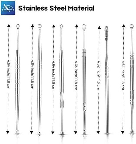 RONTEN 6pcs Ear Pick Earwax Removal Kit, Stainless Steel Ear Cleaning Tools with Storage Box and Cleaning Brush, Silver in Kuwait