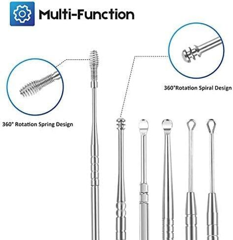 RONTEN 6pcs Ear Pick Earwax Removal Kit, Stainless Steel Ear Cleaning Tools with Storage Box and Cleaning Brush, Silver in Kuwait