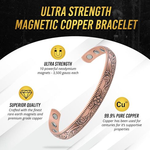 سوار نحاسي للنساء من MagnetRX® - أساور علاج مغناطيسي فعالة من النحاس النقي بنسبة 99.9% للنساء - سوار سوار نحاسي نسائي قابل للتعديل in Kuwait