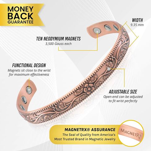 سوار نحاسي للنساء من MagnetRX® - أساور علاج مغناطيسي فعالة من النحاس النقي بنسبة 99.9% للنساء - سوار سوار نحاسي نسائي قابل للتعديل in Kuwait