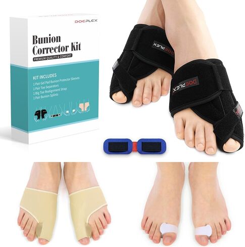 DOEPLEX Bunion Corrector Kit for Women & Men 7Pcs, Orthopedic Splint, Big Toe Straightener, Sleeve and Toe Exercise Strap for Pain Relief, Hallux Valgus Foot Protector Brace for Day/Night Support in Kuwait