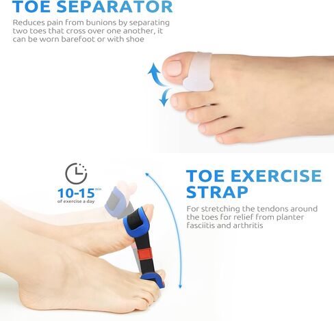 DOEPLEX Bunion Corrector Kit for Women & Men 7Pcs, Orthopedic Splint, Big Toe Straightener, Sleeve and Toe Exercise Strap for Pain Relief, Hallux Valgus Foot Protector Brace for Day/Night Support in Kuwait
