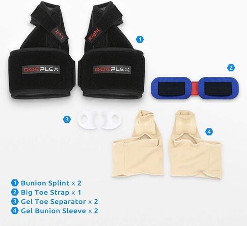 DOEPLEX Bunion Corrector Kit for Women & Men 7Pcs, Orthopedic Splint, Big Toe Straightener, Sleeve and Toe Exercise Strap for Pain Relief, Hallux Valgus Foot Protector Brace for Day/Night Support in Kuwait