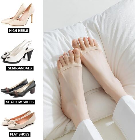 وسادات مشط القدم للنساء، جوارب علوية لأصابع القدم، وسائد لمقدمة القدم للكعب العالي مريحة بخمسة أصابع لمقدمة القدم، جوارب مبطنة بدون عرض، 5 أزواج متعددة الألوان in Kuwait