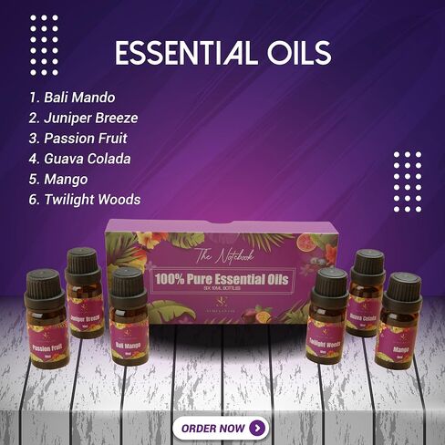 Essential Oils Set - Top 6 Natural Aromatherapy Oils for Diffusers Humidifier Massage Sleep Skin & Hair Care DIY Candle and Soap Making Gifts | 10 ML (The Notebook) in Saudi Arabia