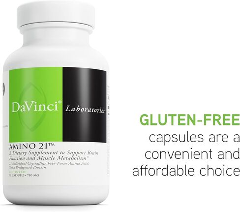 DAVINCI Labs Amino 21 - يدعم وظائف المخ واستقلاب العضلات * - مكمل غذائي من الأحماض الأمينية مع L-Glutamine وL-Lysine HCl وTyrosine وL-Arginine والمزيد - خالي من الغلوتين - 90 كبسولة، 750 مجم in Saudi Arabia