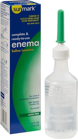 حقنة شرجية من صن مارك - محلول ملحي ممزوج مسبقًا وكامل وجاهز للاستخدام، ومحلول مستقيمي من فوسفات الصوديوم لتخفيف الإمساك العرضي - 4.5 أونصة سائلة، عدد واحد in Kuwait