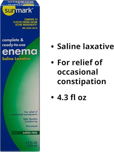 حقنة شرجية من صن مارك - محلول ملحي ممزوج مسبقًا وكامل وجاهز للاستخدام، ومحلول مستقيمي من فوسفات الصوديوم لتخفيف الإمساك العرضي - 4.5 أونصة سائلة، عدد واحد in Kuwait