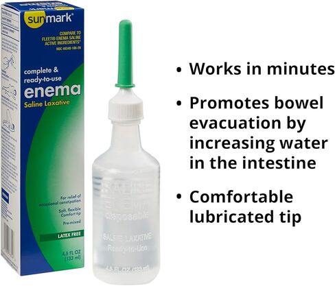 حقنة شرجية من صن مارك - محلول ملحي ممزوج مسبقًا وكامل وجاهز للاستخدام، ومحلول مستقيمي من فوسفات الصوديوم لتخفيف الإمساك العرضي - 4.5 أونصة سائلة، عدد واحد in Kuwait