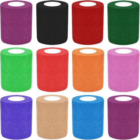 شريط ضمادة لاصق من اكس سيكل مقاس 2 انش × 5 ياردة، عبوة من 12 قطعة، شريط رياضي مرن قوي للمعصم والتواء الكاحل والتورم in Kuwait