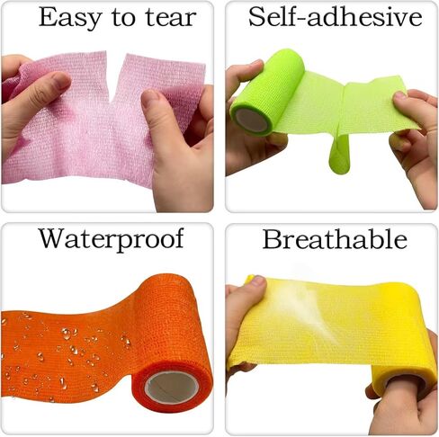 شريط ضمادة لاصق من اكس سيكل مقاس 2 انش × 5 ياردة، عبوة من 12 قطعة، شريط رياضي مرن قوي للمعصم والتواء الكاحل والتورم in Kuwait