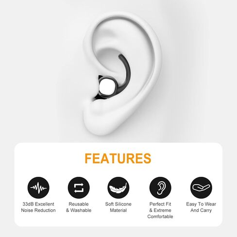 سدادات أذن لإلغاء الضوضاء أثناء النوم، سدادات أذن من السيليكون الناعم قابلة لإعادة الاستخدام لتقليل الضوضاء، حماية السمع قابلة للغسل للعمل، السفر، الحفلات الموسيقية، الدراجات النارية، الشخير أثناء النوم، أسود in Kuwait