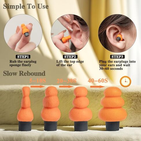سدادات أذن من إسفنج الذاكرة الناعم من WUTAIN - سدادات أذن لتقليل الضوضاء 28 ديسيبل - سدادات أذن لإلغاء الضوضاء مثالية للنوم والحفلات الموسيقية والسفر الجوي وركوب الدراجات النارية وسدادات أذن هادئة للمساعدة في النوم - سماعات أذن مضادة للشخير (برتقالي) in Kuwait