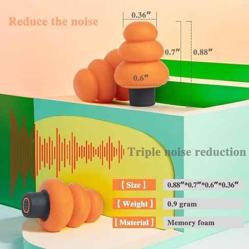 سدادات أذن من إسفنج الذاكرة الناعم من WUTAIN - سدادات أذن لتقليل الضوضاء 28 ديسيبل - سدادات أذن لإلغاء الضوضاء مثالية للنوم والحفلات الموسيقية والسفر الجوي وركوب الدراجات النارية وسدادات أذن هادئة للمساعدة في النوم - سماعات أذن مضادة للشخير (برتقالي) in Kuwait