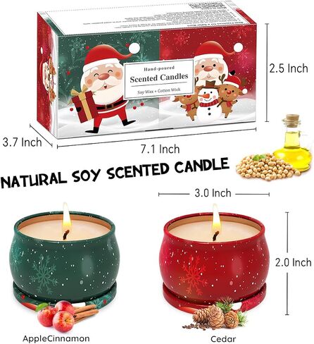 Christmas Snowman Aromatherapy Gift Set Small 4.4oz Apple &Cinnamon and Cedar Scented Decorative Candles for Women Soy Stress Relief Candles for Home, 2 Packs in Kuwait