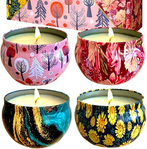 مجموعة شموع معطرة من فور سيزونز من 4 قطع × 6 اونصة | مجموعة هدايا شموع الصويا المعطرة | شموع للعلاج العطري لهدايا عيد الميلاد | شموع استرخاء للنساء | مجموعة هدايا شموع لتخفيف التوتر للنساء in Kuwait