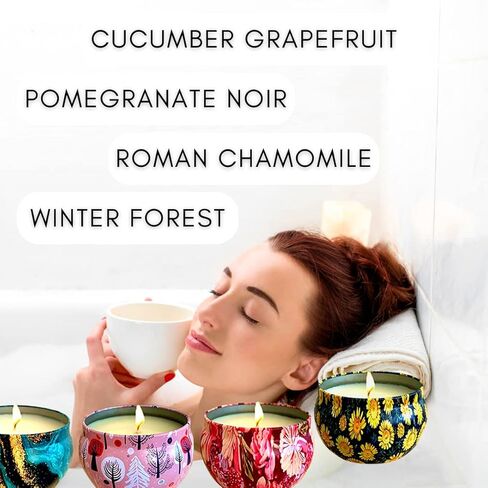 مجموعة شموع معطرة من فور سيزونز من 4 قطع × 6 اونصة | مجموعة هدايا شموع الصويا المعطرة | شموع للعلاج العطري لهدايا عيد الميلاد | شموع استرخاء للنساء | مجموعة هدايا شموع لتخفيف التوتر للنساء in Kuwait