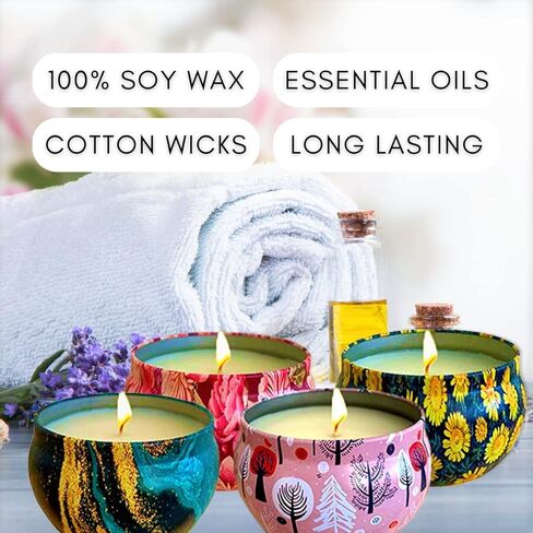 مجموعة شموع معطرة من فور سيزونز من 4 قطع × 6 اونصة | مجموعة هدايا شموع الصويا المعطرة | شموع للعلاج العطري لهدايا عيد الميلاد | شموع استرخاء للنساء | مجموعة هدايا شموع لتخفيف التوتر للنساء in Kuwait