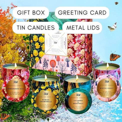 مجموعة شموع معطرة من فور سيزونز من 4 قطع × 6 اونصة | مجموعة هدايا شموع الصويا المعطرة | شموع للعلاج العطري لهدايا عيد الميلاد | شموع استرخاء للنساء | مجموعة هدايا شموع لتخفيف التوتر للنساء in Kuwait