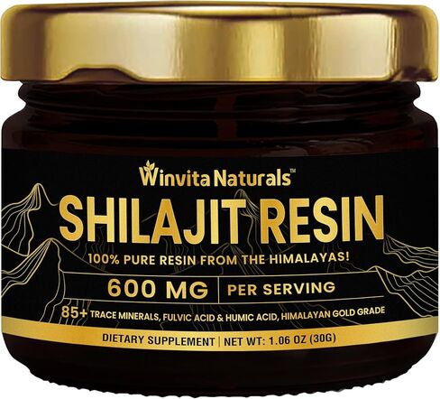 600 ملغ من راتنج شيلاجيت عضوي من الهيمالايا النقي - درجة ذهبية 100% شيلاجيت نقي مع حمض الفولفيك و85+ من المعادن النزرة لتعزيز الطاقة والتركيز والتمثيل الغذائي ودعم المناعة، 30 جرامًا in Kuwait