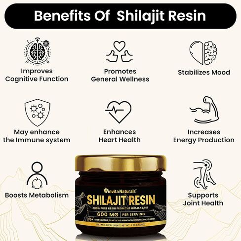 600 ملغ من راتنج شيلاجيت عضوي من الهيمالايا النقي - درجة ذهبية 100% شيلاجيت نقي مع حمض الفولفيك و85+ من المعادن النزرة لتعزيز الطاقة والتركيز والتمثيل الغذائي ودعم المناعة، 30 جرامًا in Kuwait