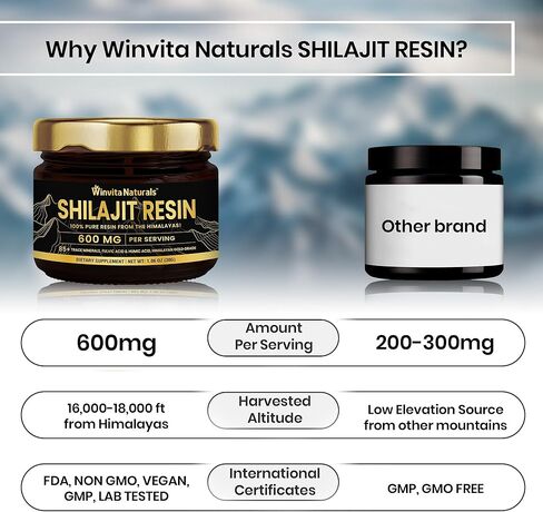 600 ملغ من راتنج شيلاجيت عضوي من الهيمالايا النقي - درجة ذهبية 100% شيلاجيت نقي مع حمض الفولفيك و85+ من المعادن النزرة لتعزيز الطاقة والتركيز والتمثيل الغذائي ودعم المناعة، 30 جرامًا in Kuwait