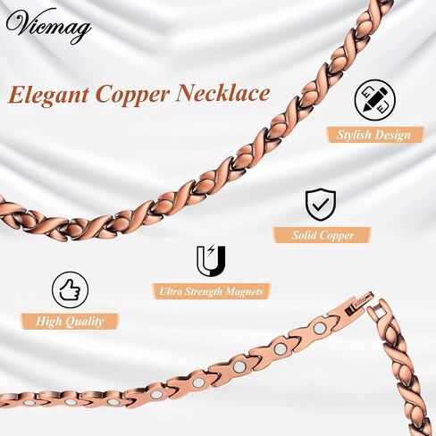 Vicmag Copper Magnetic Necklace for Women Men Magnets Therapy for Migraine Pain Relief Neck Headaches Back Solid Pure Copper with Ultra Strength Magnetic Therapy Ring in Kuwait