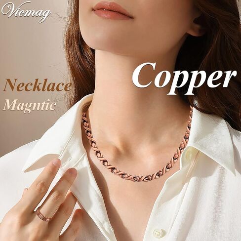 Vicmag Copper Magnetic Necklace for Women Men Magnets Therapy for Migraine Pain Relief Neck Headaches Back Solid Pure Copper with Ultra Strength Magnetic Therapy Ring in Kuwait