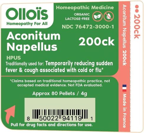 OLLOIS Aconitum Napellus 200CK، عضوي، خالي من اللاكتوز، نباتي، طب المثلية، 80 حبة (عبوة من 1) in Saudi Arabia