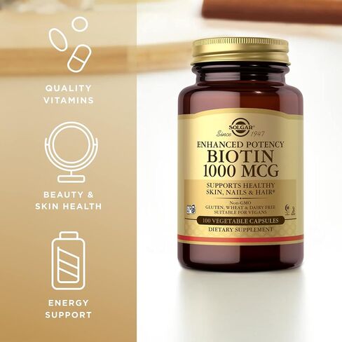 Solgar Biotin 1000 mcg - 250 كبسولة نباتية - يدعم صحة البشرة والأظافر والشعر - غير معدل وراثيًا، نباتي، خالي من الغلوتين، خالي من منتجات الألبان، كوشير، حلال - 250 وجبة in Saudi Arabia