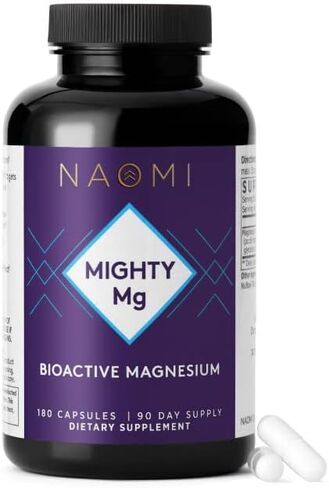 NAOMI Mighty Mg Magnesium Glycinate & Malate Complex 360 مجم، تركيبة عالية الامتصاص، المغنيسيوم العنصري يدعم صحة القلب، عظام قوية، نوم أفضل، خالي من الغلوتين، غير معدل وراثيًا، نباتي، 60 كبسولة نباتية in Kuwait