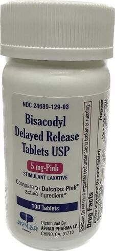 Bisacodyl 5mg Delayed Release Tablet USP -Pink, 100ct, Stimulant Laxative by Apnar Pharma in Saudi Arabia