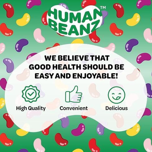 Human Beanz Sugar Free Biotin Jelly Bean Gummy Vitamins, 10,000mcg Extra Strength Biotin for Hair, Skin, and Nails, 120 Strawberry Blast Vitamins for Men and Women, Kosher in Kuwait
