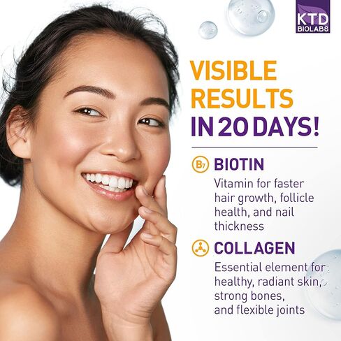 قطرات الكولاجين والبيوتين السائل من كي تي دي بيولابس لنمو الشعر 25000 ميكروجرام - صنع في الولايات المتحدة الأمريكية فيتامينات الكولاجين والبيوتين لبشرة الشعر والأظافر - مكمل الكولاجين والبيوتين المتحلل للنساء والرجال in Kuwait