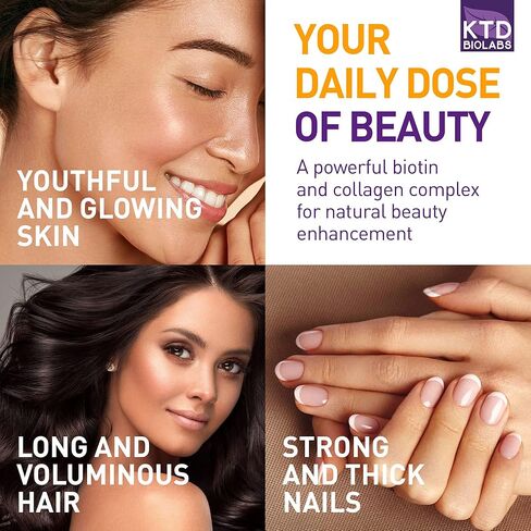 قطرات الكولاجين والبيوتين السائل من كي تي دي بيولابس لنمو الشعر 25000 ميكروجرام - صنع في الولايات المتحدة الأمريكية فيتامينات الكولاجين والبيوتين لبشرة الشعر والأظافر - مكمل الكولاجين والبيوتين المتحلل للنساء والرجال in Kuwait