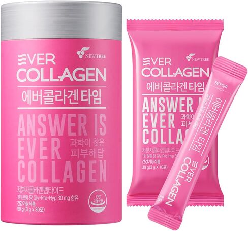 NEWTREE EverCollagen Time Low Molecular Fish Marine Collagen Powder Sticks Packets Taking Without Water, Korean Collagen Supplements for Hair, Nails, Skin Health & Beauty, 30 Sticks in Saudi Arabia