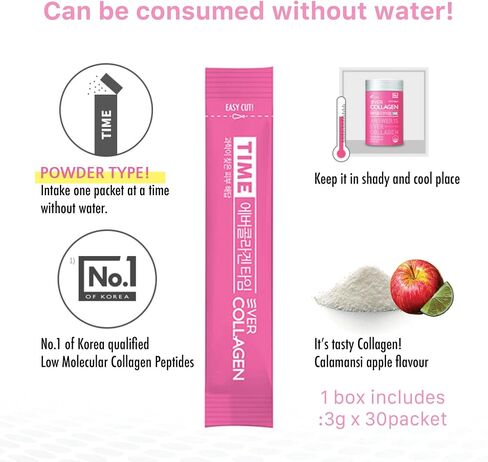 NEWTREE EverCollagen Time Low Molecular Fish Marine Collagen Powder Sticks Packets Taking Without Water, Korean Collagen Supplements for Hair, Nails, Skin Health & Beauty, 30 Sticks in Saudi Arabia