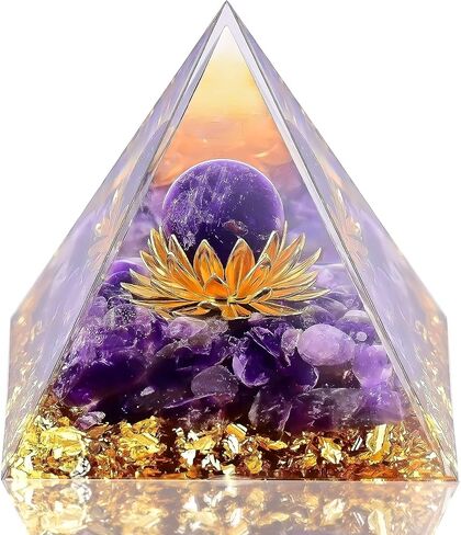 كريستال هرمي أورجون للشفاء، كريستالات هرمية زهرة الحياة، أحجار شفاء الجمشت مع العقيق لتقليل التوتر، العلاج التأمل يجذب الحظ والنجاح in Kuwait