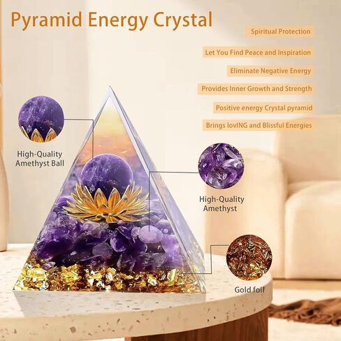 كريستال هرمي أورجون للشفاء، كريستالات هرمية زهرة الحياة، أحجار شفاء الجمشت مع العقيق لتقليل التوتر، العلاج التأمل يجذب الحظ والنجاح in Kuwait