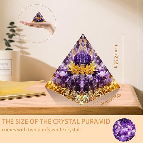 كريستال هرمي أورجون للشفاء، كريستالات هرمية زهرة الحياة، أحجار شفاء الجمشت مع العقيق لتقليل التوتر، العلاج التأمل يجذب الحظ والنجاح in Kuwait