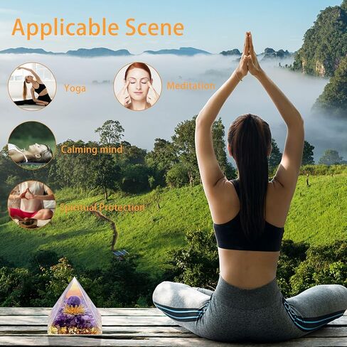 كريستال هرمي أورجون للشفاء، كريستالات هرمية زهرة الحياة، أحجار شفاء الجمشت مع العقيق لتقليل التوتر، العلاج التأمل يجذب الحظ والنجاح in Kuwait