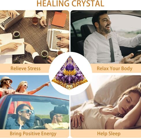 كريستال هرمي أورجون للشفاء، كريستالات هرمية زهرة الحياة، أحجار شفاء الجمشت مع العقيق لتقليل التوتر، العلاج التأمل يجذب الحظ والنجاح in Kuwait