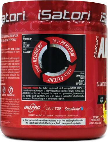 iSatori Amino-GRO BCAA Powder - Branched Chain Amino Acid Formula with Glutamine and Bio-GRO Bio-Active Peptides - Essential Amino Energy for Women and Men - Blue Razz Snow Cone (30 Servings) in Kuwait
