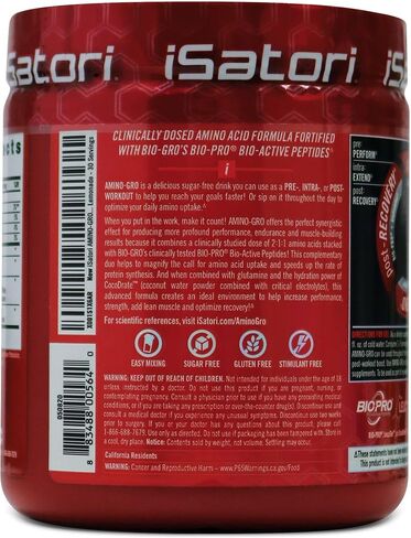 iSatori Amino-GRO BCAA Powder - Branched Chain Amino Acid Formula with Glutamine and Bio-GRO Bio-Active Peptides - Essential Amino Energy for Women and Men - Blue Razz Snow Cone (30 Servings) in Kuwait