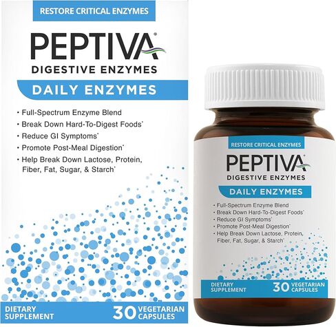 Peptiva Daily Digestive Enzymes, Full-Spectrum, Daily Digestive Health, Supports Break-Down of Foods & Post-Meal Digestion, 30ct in Kuwait