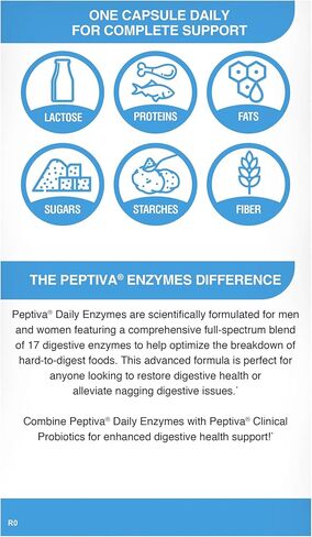 Peptiva Daily Digestive Enzymes, Full-Spectrum, Daily Digestive Health, Supports Break-Down of Foods & Post-Meal Digestion, 30ct in Kuwait